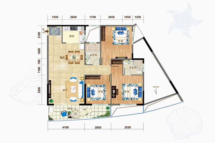 波溪丽亚湾123平三房两厅户型图