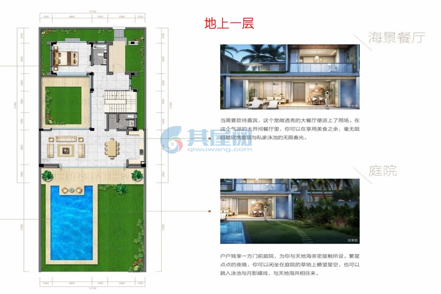 融创日月湾别墅 六房户型 建面177㎡（地上一层）