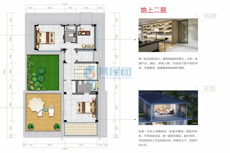 融创日月湾别墅 六房户型 建面177㎡（地上二层）